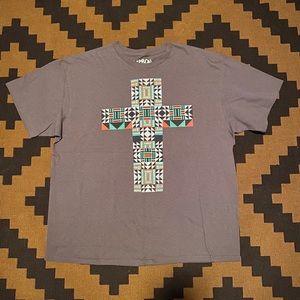 Vintage Y2K Tribal Art Cross Grey Tee